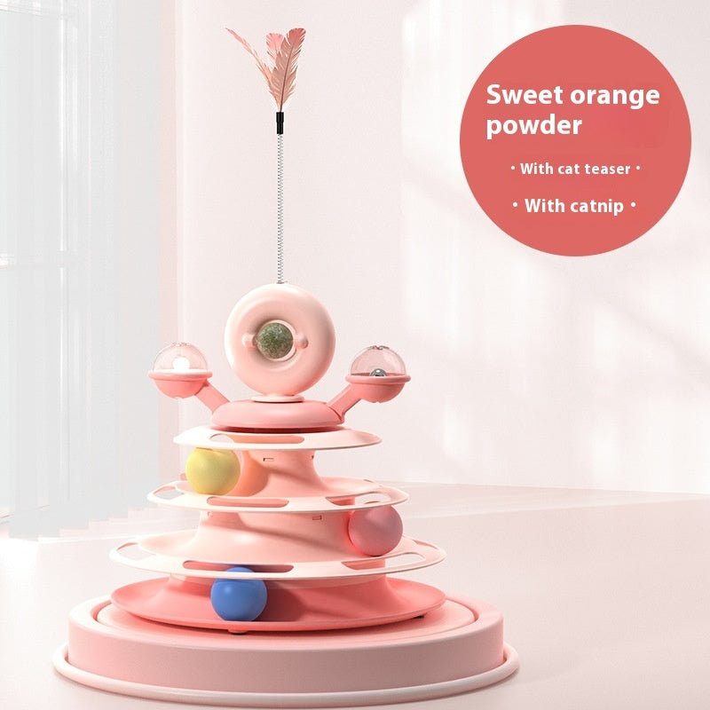 4 Levels Cat Toy Tower Turntable Roller Balls Toys Interactive Intelligence Pets Toys Training Track Puzzle Funny Games Accessories Pet Products Tenko Store