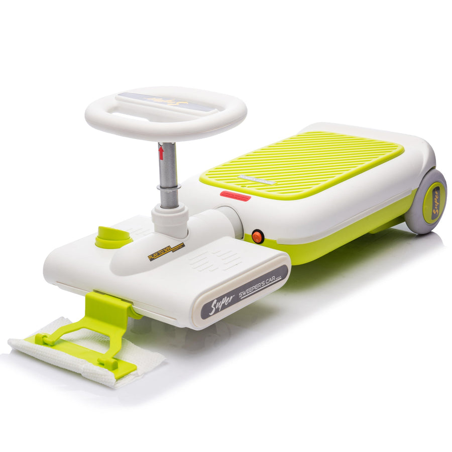 12V Cleaning Go Kart For Kids,55W Motor,Front with mop for cleaning,Length can extended by 6cm,Built in music and lighting functions,Provide a speed of 1.86 - 2.49MPH for kids aged 3 - 6 years old. - Tenko Co., Ltd.