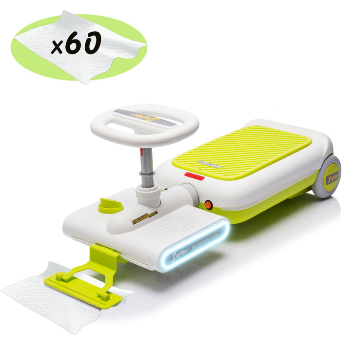 12V Cleaning Go Kart For Kids,55W Motor,Front with mop for cleaning,Length can extended by 6cm,Built in music and lighting functions,Provide a speed of 1.86 - 2.49MPH for kids aged 3 - 6 years old. - Tenko Co., Ltd.