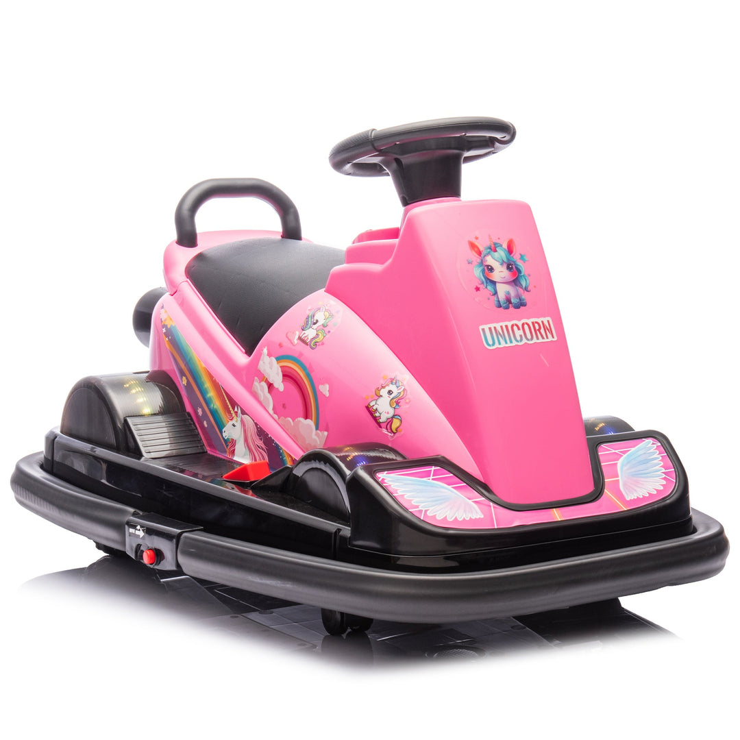 12V Kids Ride On Motor Bumper Car,integrating system,Rotate 360 degrees in place,Collision triggers sound effects and lights,Four - wheel waterfall light,Cute appearance design for kids aged 3 - 5. - Tenko Co., Ltd.
