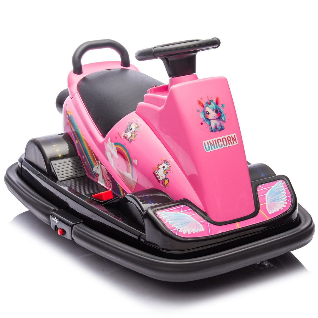 12V Kids Ride On Motor Bumper Car,integrating system,Rotate 360 degrees in place,Collision triggers sound effects and lights,Four - wheel waterfall light,Cute appearance design for kids aged 3 - 5. - Tenko Co., Ltd.