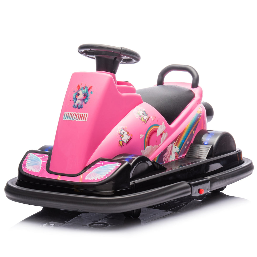 12V Kids Ride On Motor Bumper Car,integrating system,Rotate 360 degrees in place,Collision triggers sound effects and lights,Four - wheel waterfall light,Cute appearance design for kids aged 3 - 5. - Tenko Co., Ltd.