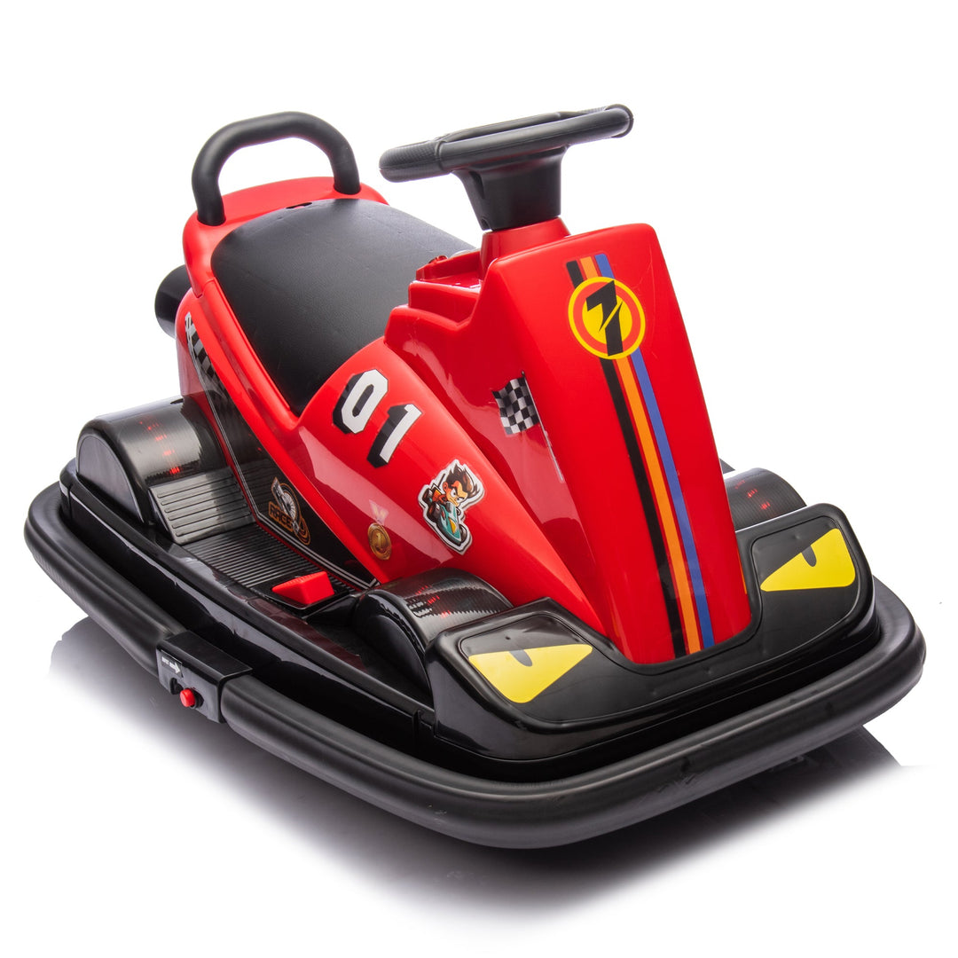 12V Kids Ride On Motor Bumper Car,integrating system,Rotate 360 degrees in place,Collision triggers sound effects and lights,Four - wheel waterfall light,Cute appearance design for kids aged 3 - 5. - Tenko Co., Ltd.