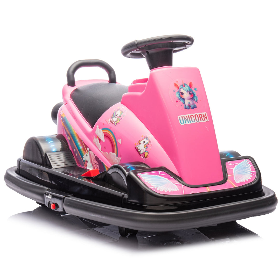 12V Kids Ride On Motor Bumper Car,integrating system,Rotate 360 degrees in place,Collision triggers sound effects and lights,Four - wheel waterfall light,Cute appearance design for kids aged 3 - 5. - Tenko Co., Ltd.