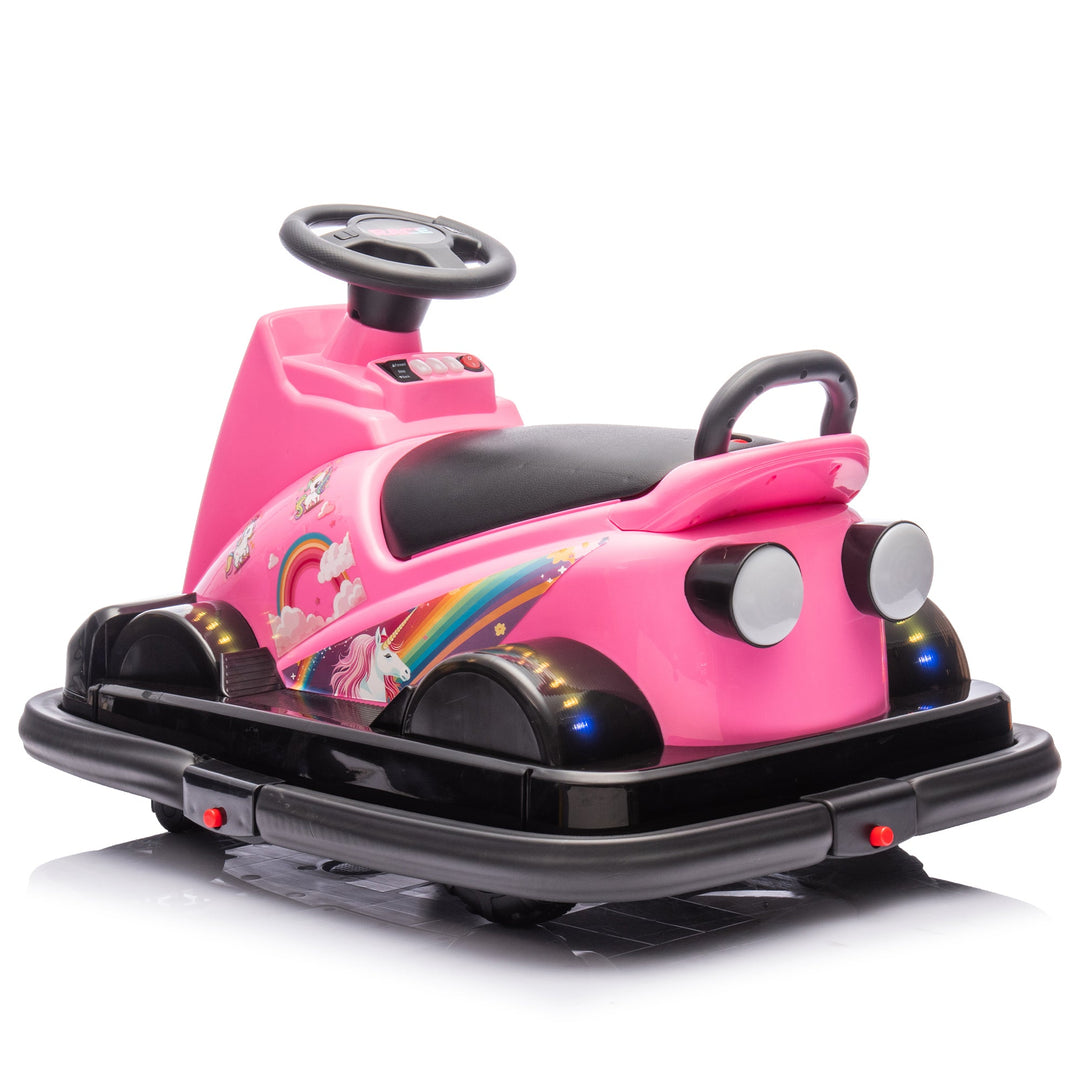 12V Kids Ride On Motor Bumper Car,integrating system,Rotate 360 degrees in place,Collision triggers sound effects and lights,Four - wheel waterfall light,Cute appearance design for kids aged 3 - 5. - Tenko Co., Ltd.