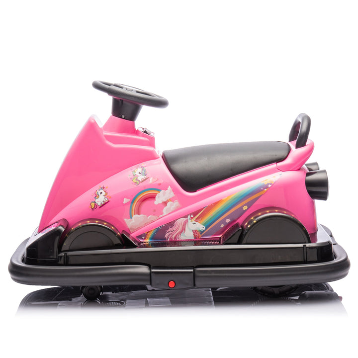 12V Kids Ride On Motor Bumper Car,integrating system,Rotate 360 degrees in place,Collision triggers sound effects and lights,Four - wheel waterfall light,Cute appearance design for kids aged 3 - 5. - Tenko Co., Ltd.