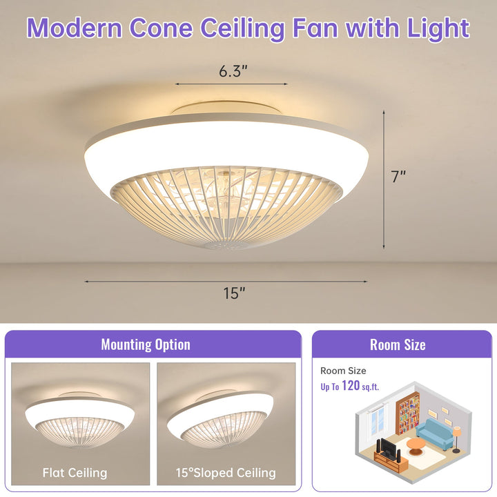 15 Inch RGB Dimmable Led Enclosed Ceiling Fan with Light Modern Bladeless 6 Speed Remote Control for Bedroom Kids Room Party - Tenko Co., Ltd.