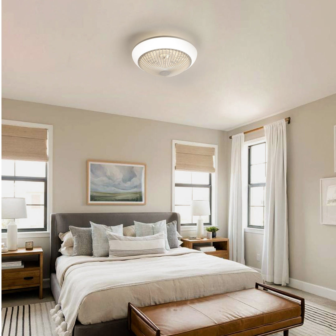 15 Inch RGB Dimmable Led Enclosed Ceiling Fan with Light Modern Bladeless 6 Speed Remote Control for Bedroom Kids Room Party - Tenko Co., Ltd.