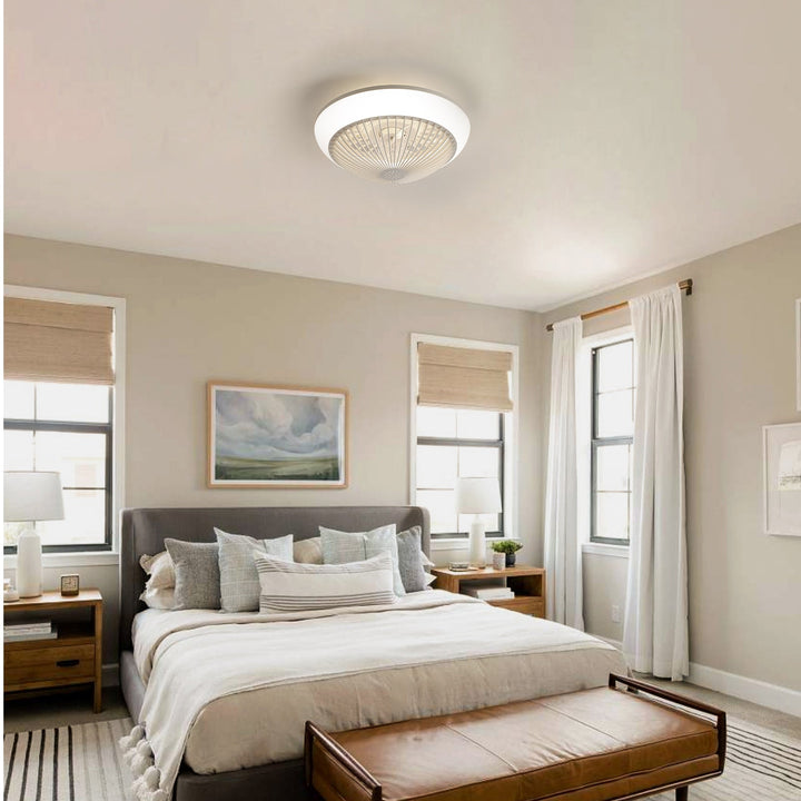 15 Inch RGB Dimmable Led Enclosed Ceiling Fan with Light Modern Bladeless 6 Speed Remote Control for Bedroom Kids Room Party - Tenko Co., Ltd.