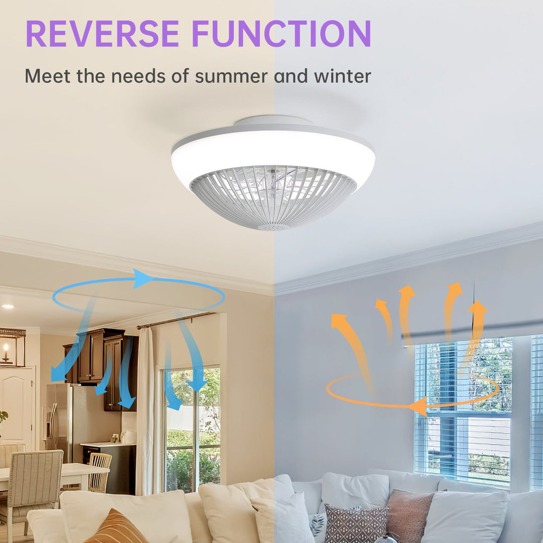 15 Inch RGB Dimmable Led Enclosed Ceiling Fan with Light Modern Bladeless 6 Speed Remote Control for Bedroom Kids Room Party - Tenko Co., Ltd.