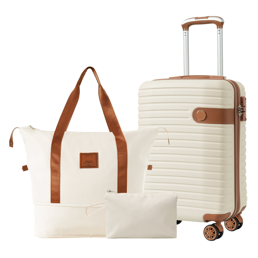 Luggage Sets 3 Piece Carry on Luggage 22x14x9 Airline Approved, Lightweight Hardshell ABS Suitcases with Wheels, 20 inch, Cream - Tenko Co., Ltd.