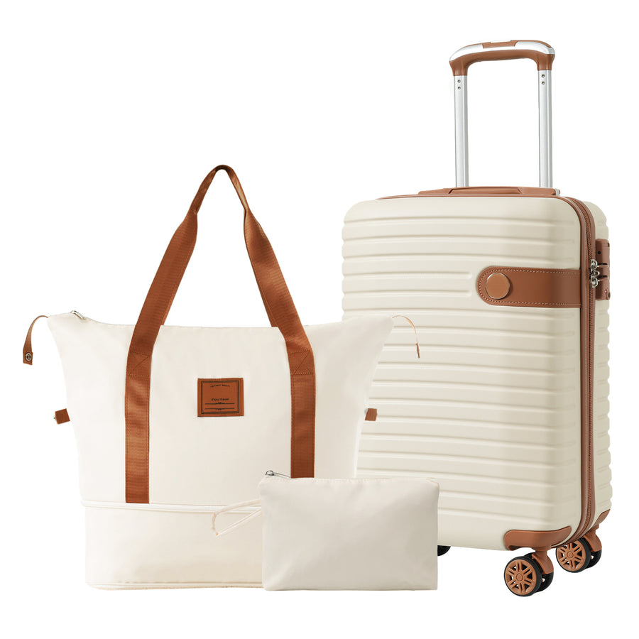 Luggage Sets 3 Piece Carry on Luggage 22x14x9 Airline Approved, Lightweight Hardshell ABS Suitcases with Wheels, 20 inch, Cream - Tenko Co., Ltd.