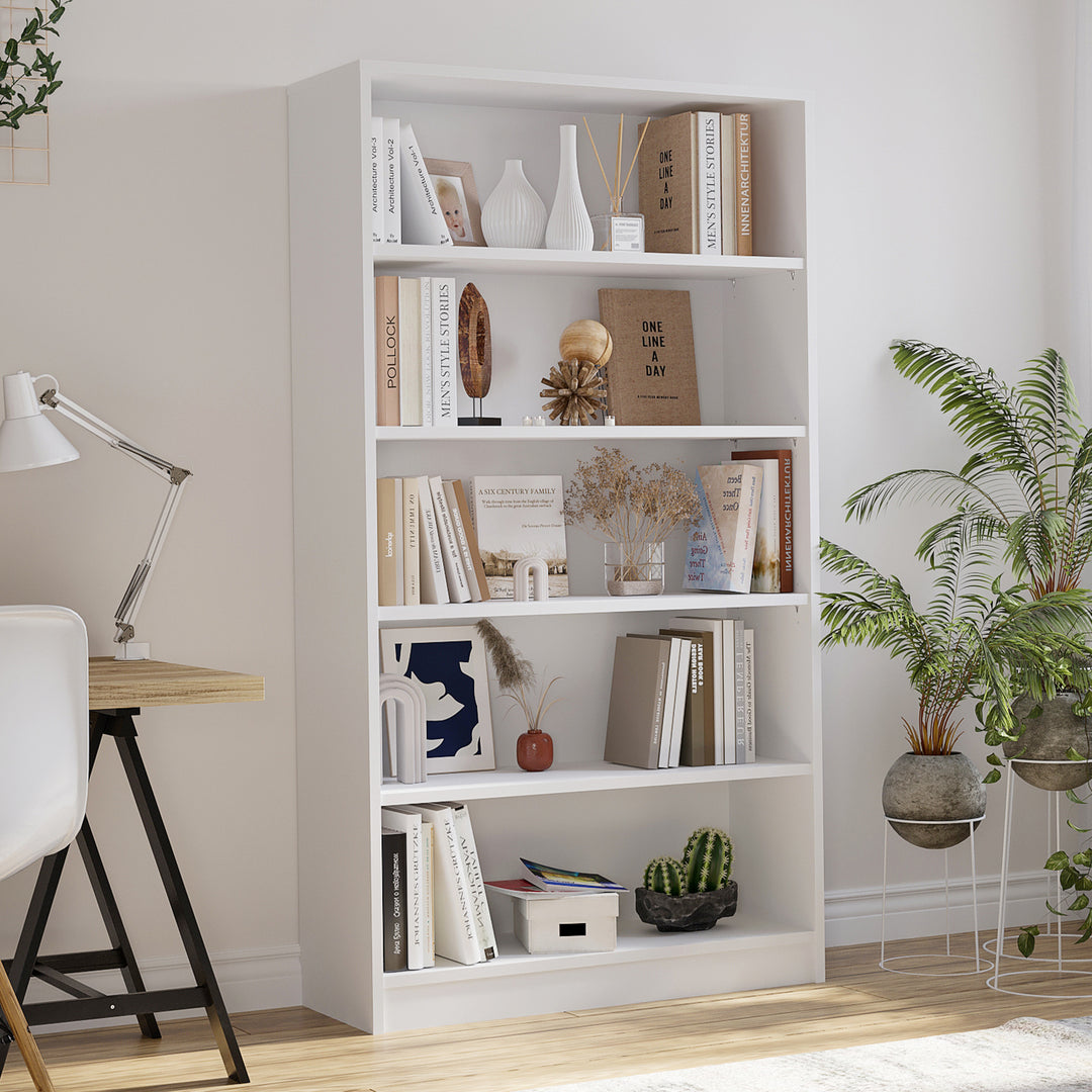5 Shelf White Bookcase 60 inch Tall Wood Bookshelf for Bedroom - Tenko Co., Ltd.