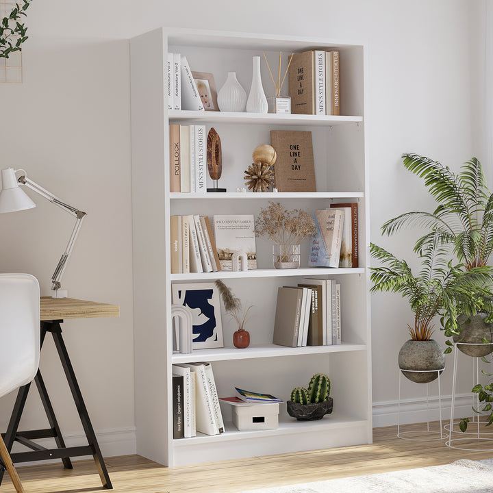 5 Shelf White Bookcase 60 inch Tall Wood Bookshelf for Bedroom - Tenko Co., Ltd.