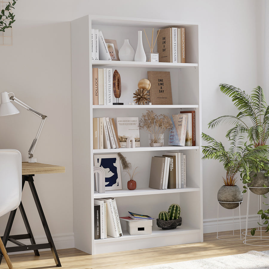 5 Shelf White Bookcase 60 inch Tall Wood Bookshelf for Bedroom - Tenko Co., Ltd.
