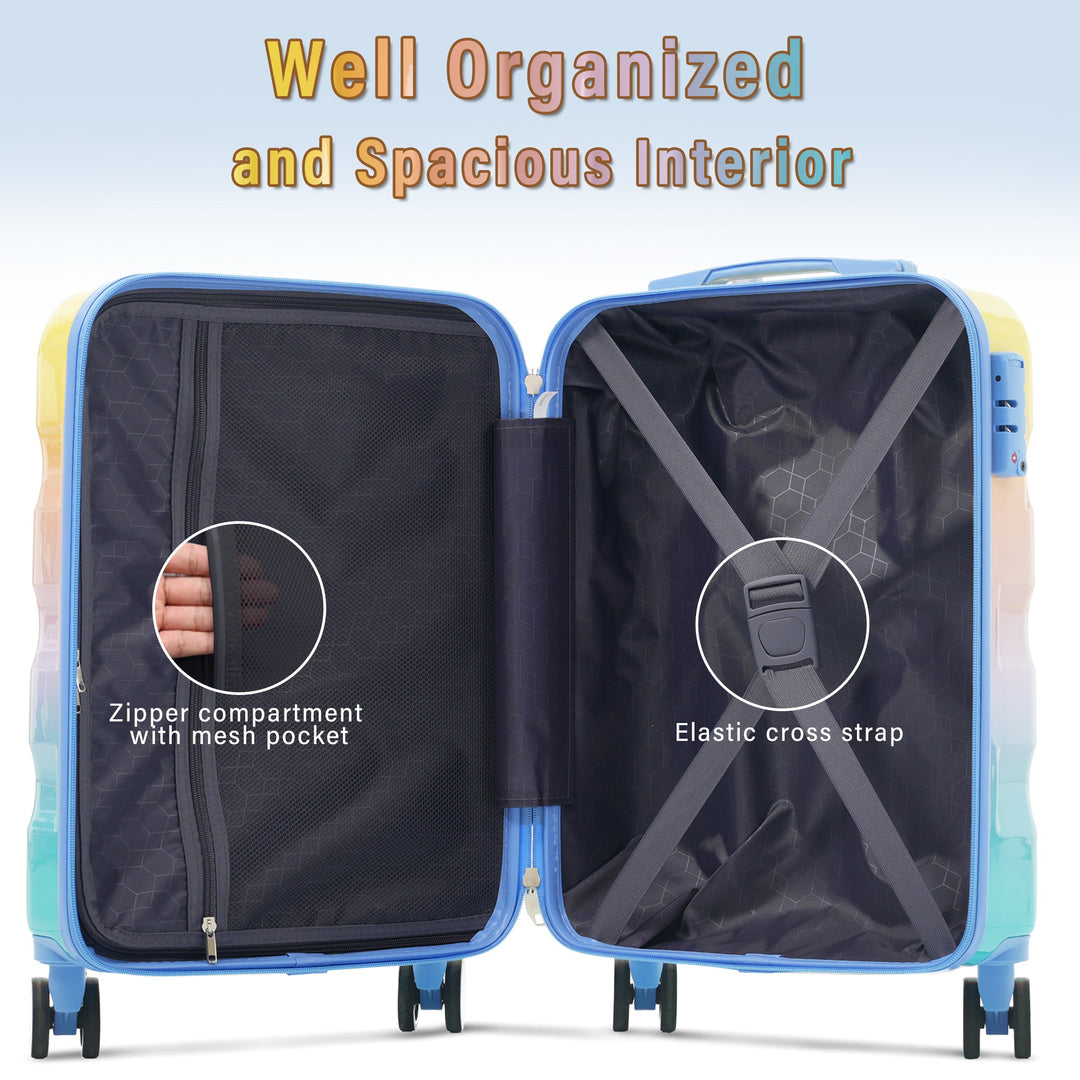 20' Carry - on Luggage with Cup Holder – Lightweight Glossy Hardshell Suitcases with Spinner Wheels, TSA Lock, Airline Approved, 2 Piece Set - Tenko Co., Ltd.