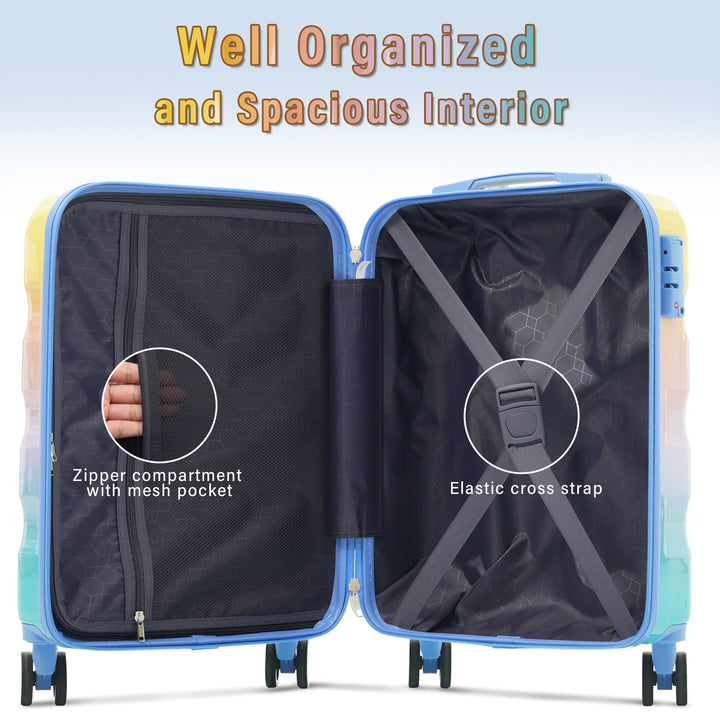 20' Carry - on Luggage with Cup Holder – Lightweight Glossy Hardshell Suitcases with Spinner Wheels, TSA Lock, Airline Approved, 2 Piece Set - Tenko Co., Ltd.