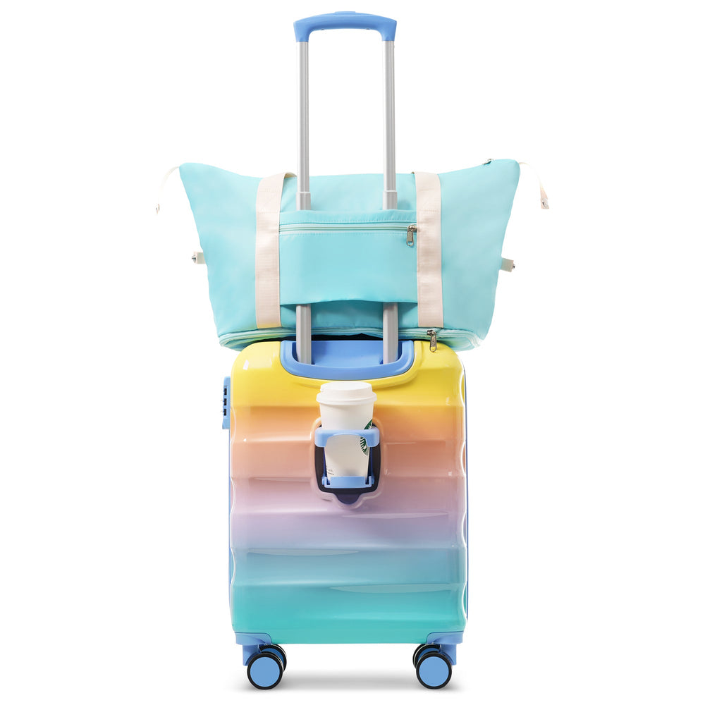 20' Carry - on Luggage with Cup Holder – Lightweight Glossy Hardshell Suitcases with Spinner Wheels, TSA Lock, Airline Approved, 2 Piece Set - Tenko Co., Ltd.