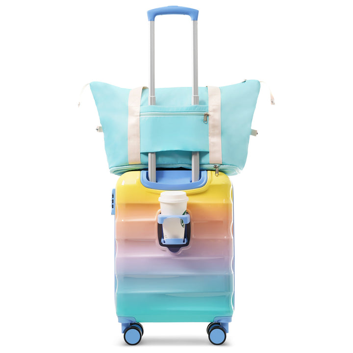 20' Carry - on Luggage with Cup Holder – Lightweight Glossy Hardshell Suitcases with Spinner Wheels, TSA Lock, Airline Approved, 2 Piece Set - Tenko Co., Ltd.