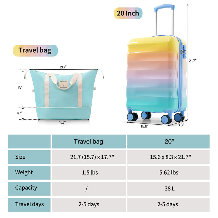 20' Carry - on Luggage with Cup Holder – Lightweight Glossy Hardshell Suitcases with Spinner Wheels, TSA Lock, Airline Approved, 2 Piece Set - Tenko Co., Ltd.
