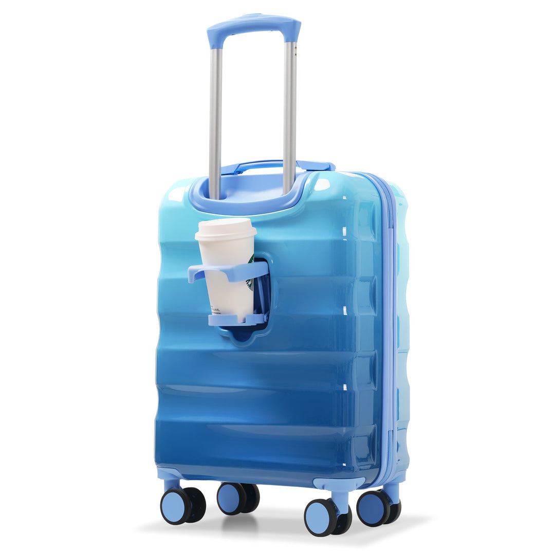 20' Carry - on Luggage with Cup Holder – Lightweight Glossy Hardshell Suitcases with Spinner Wheels, TSA Lock, Airline Approved, 2 Piece Set - Tenko Co., Ltd.