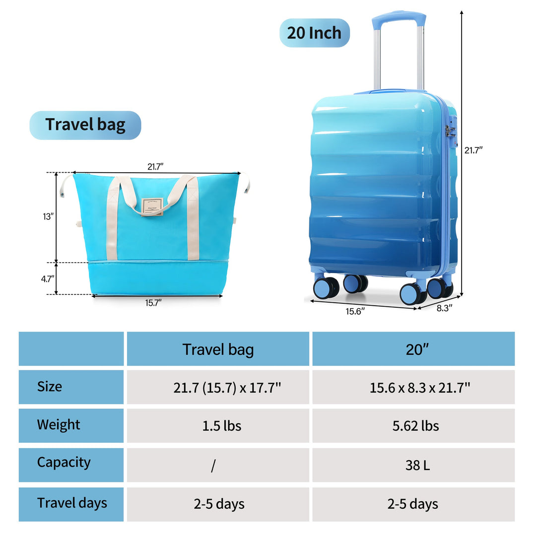 20' Carry - on Luggage with Cup Holder – Lightweight Glossy Hardshell Suitcases with Spinner Wheels, TSA Lock, Airline Approved, 2 Piece Set - Tenko Co., Ltd.