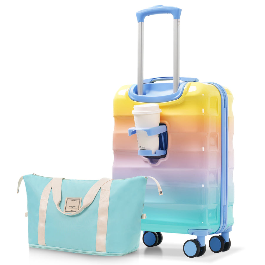 20' Carry - on Luggage with Cup Holder – Lightweight Glossy Hardshell Suitcases with Spinner Wheels, TSA Lock, Airline Approved, 2 Piece Set - Tenko Co., Ltd.
