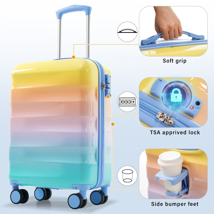 20' Carry - on Luggage with Cup Holder – Lightweight Glossy Hardshell Suitcases with Spinner Wheels, TSA Lock, Airline Approved, 2 Piece Set - Tenko Co., Ltd.