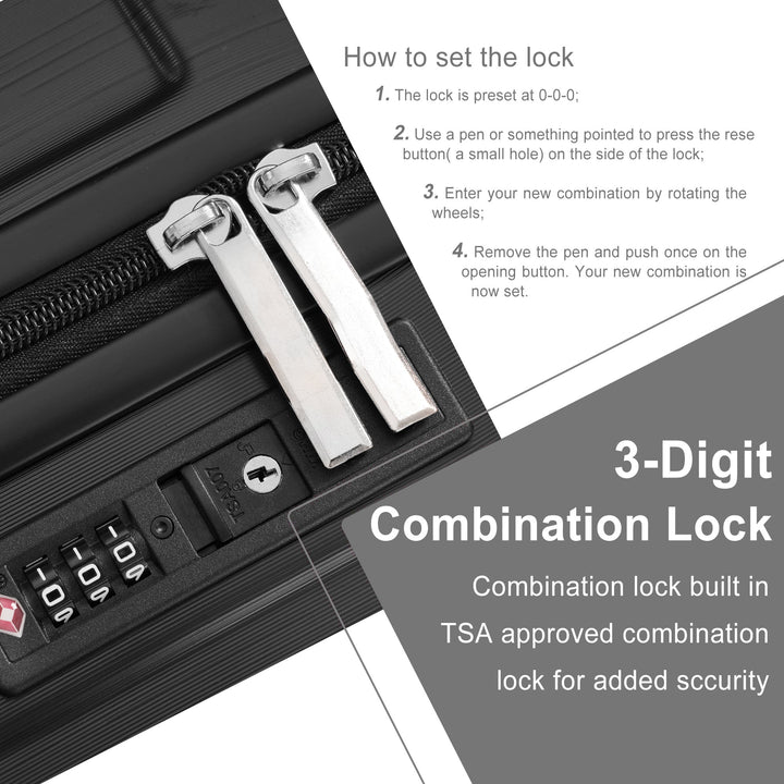 20 - Inch Hardshell Carry - On Luggage, Lightweight Durable ABS Suitcase with Spinner Wheels, Built - in TSA Lock, 2 Packing Cubes, Black - Tenko Co., Ltd.