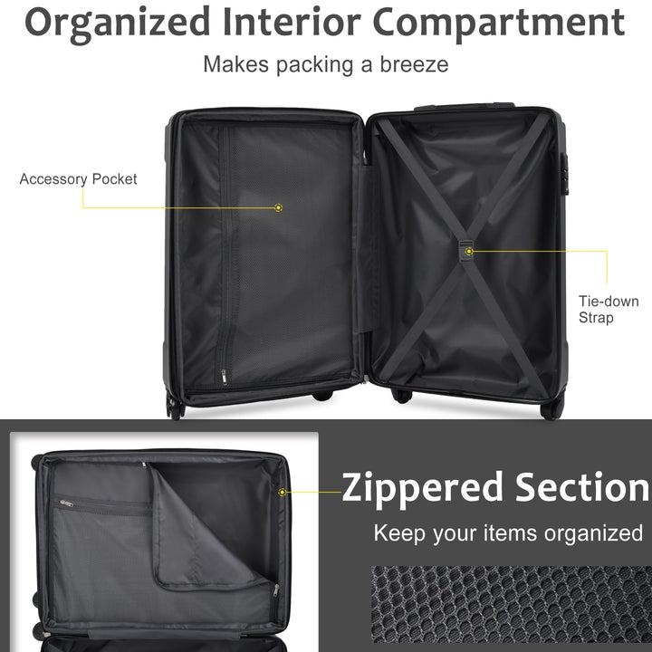 20 - Inch Hardshell Carry - On Luggage, Lightweight Durable ABS Suitcase with Spinner Wheels, Built - in TSA Lock, 2 Packing Cubes, Black - Tenko Co., Ltd.