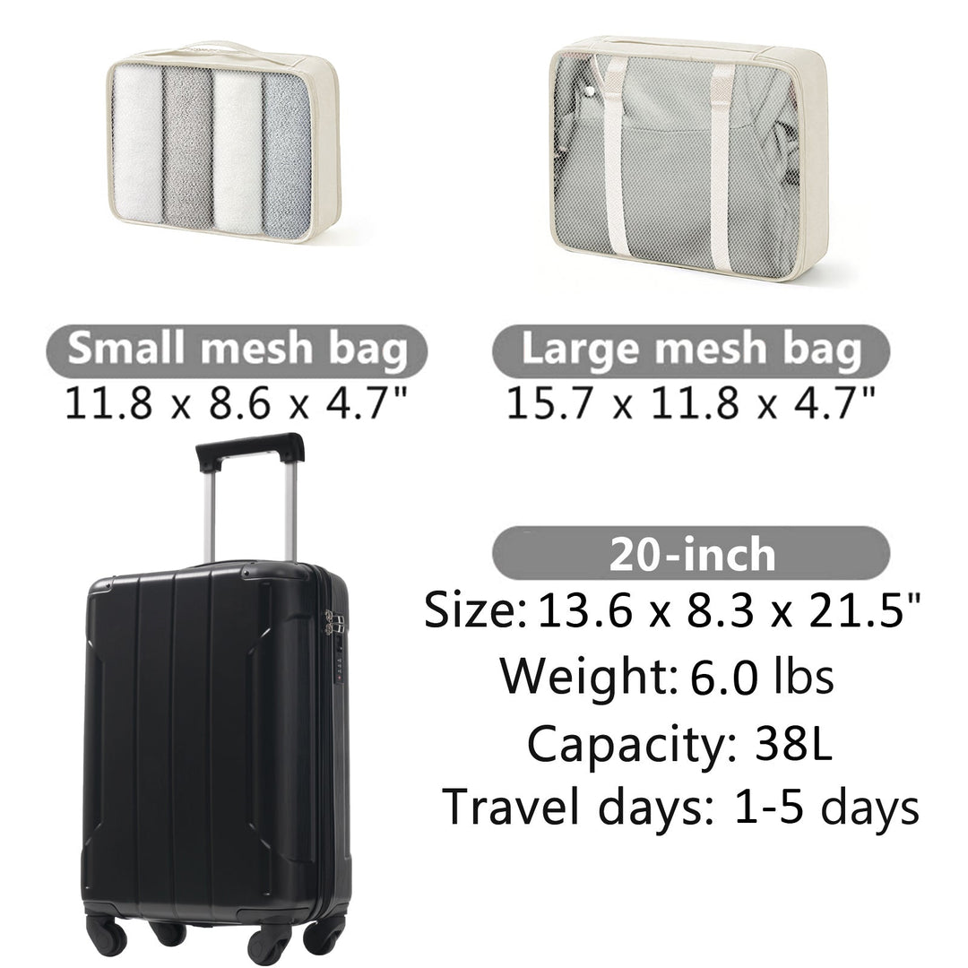 20 - Inch Hardshell Carry - On Luggage, Lightweight Durable ABS Suitcase with Spinner Wheels, Built - in TSA Lock, 2 Packing Cubes, Black - Tenko Co., Ltd.