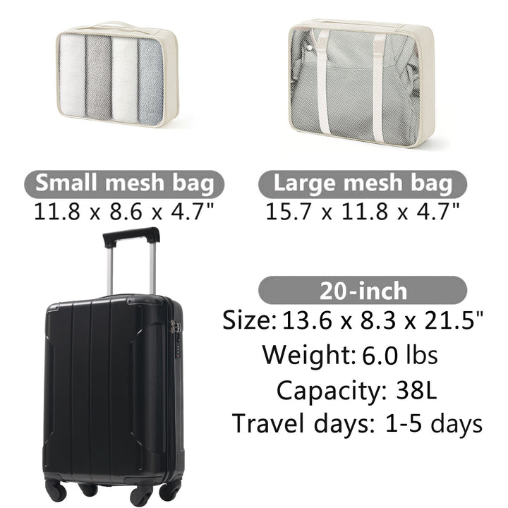 20 - Inch Hardshell Carry - On Luggage, Lightweight Durable ABS Suitcase with Spinner Wheels, Built - in TSA Lock, 2 Packing Cubes, Black - Tenko Co., Ltd.