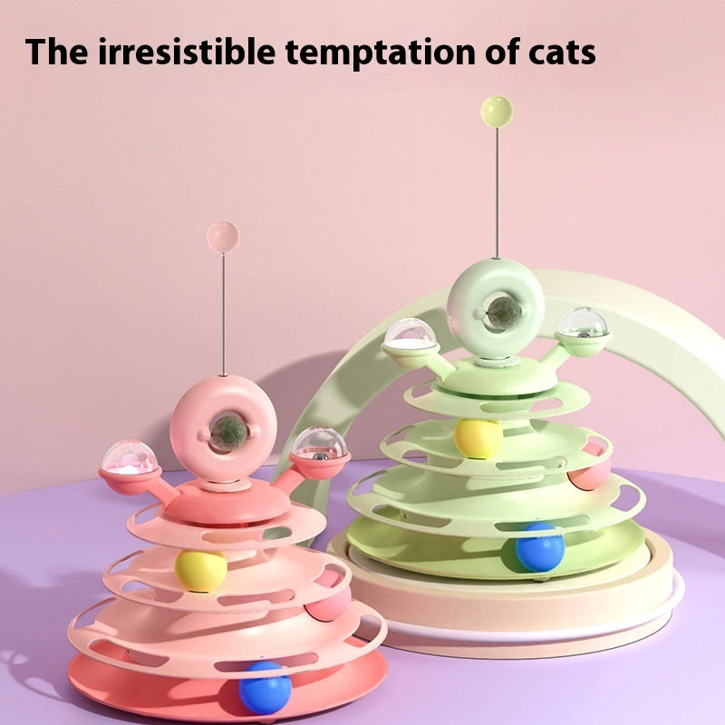 4 Levels Cat Toy Tower Turntable Roller Balls Toys Interactive Intelligence Pets Toys Training Track Puzzle Funny Games Accessories Pet Products Tenko Store