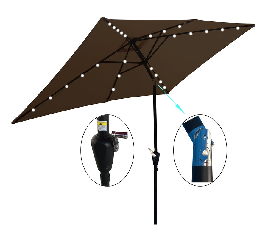 10 x 6.5t Rectangular Patio Umbrella Solar LED Lighted Outdoor Market Table Waterproof Umbrellas Sunshade with Crank and Push Button Tilt for Garden Deck Backyard Pool Shade Outside Deck Swimming Pool - Tenko Co., Ltd.