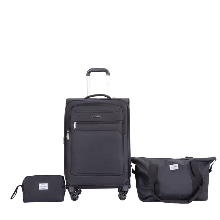 Softshell Suitcase Spinner Wheels Set with Terylene Polyester, Black, 18-Inch, Travel and Toiletry Bag - Tenko Co., Ltd.