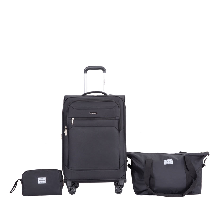 Softshell Suitcase Spinner Wheels Set with Terylene Polyester, Black, 18-Inch, Travel and Toiletry Bag - Tenko Co., Ltd.