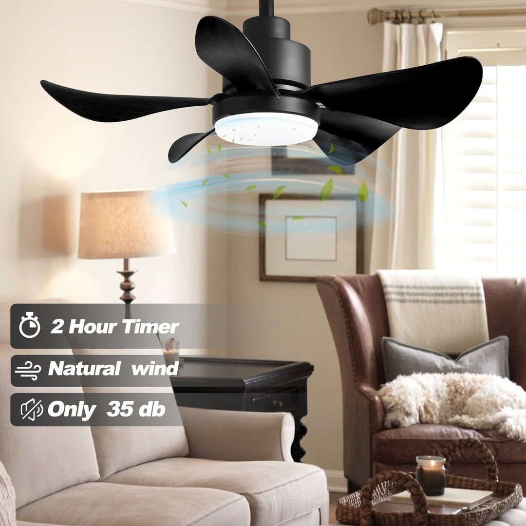28' Ceiling Fans with Lights and Remote/APP Control, Low Profile Ceiling Fans with 5 Reversible Blades 3 Colors Dimmable 6 Speeds Ceiling Fan for Bedroom Kitchen - Tenko Co., Ltd.