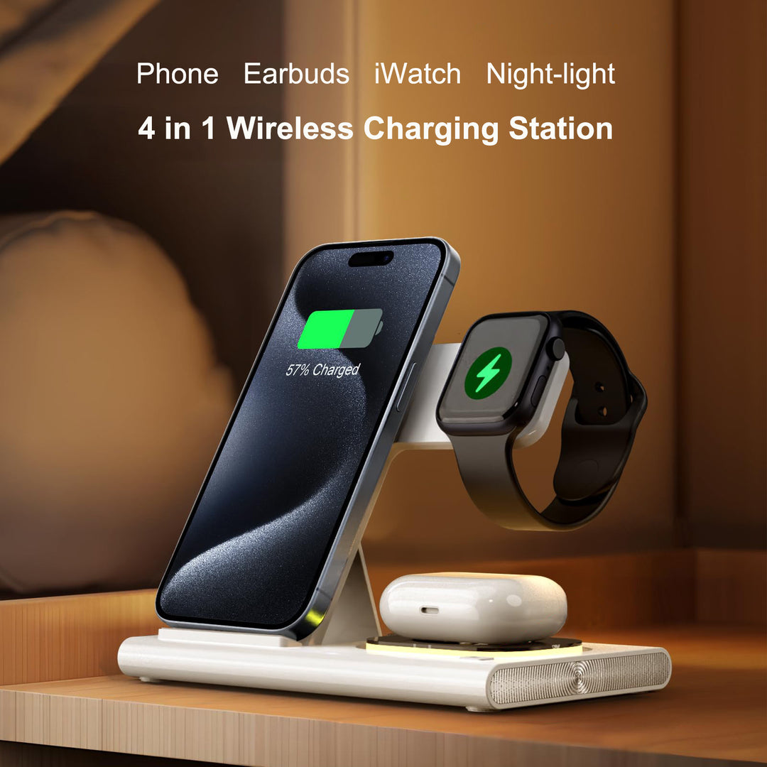 Wireless Charger Station, 4 In 1 Foldable 15W Fast Charging Wireless Charging Station With Night Light For IPods IWatch Tenko Store