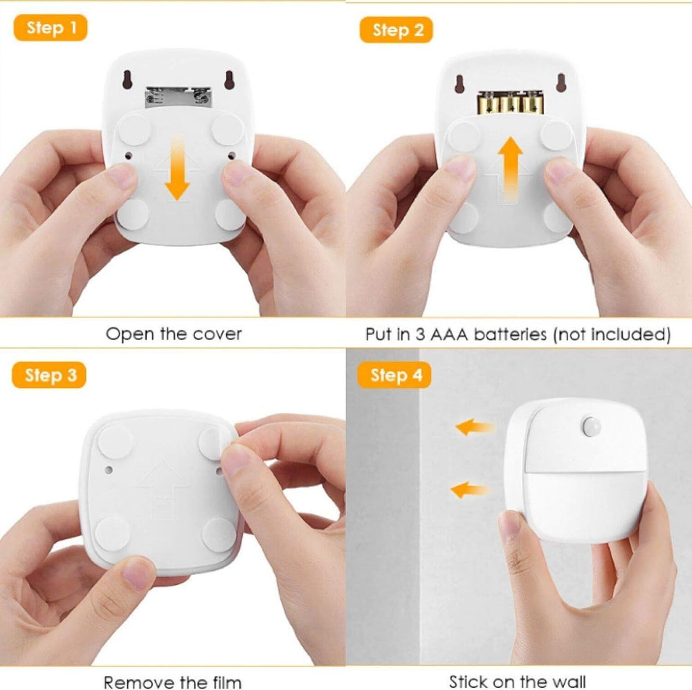 3 Pack Motion Sensor LED Night Light Battery Operated, Wireless Wall Lamp for Stairs, Closet, Hallway, Auto On/Off Sensor Lights - Tenko Co., Ltd.
