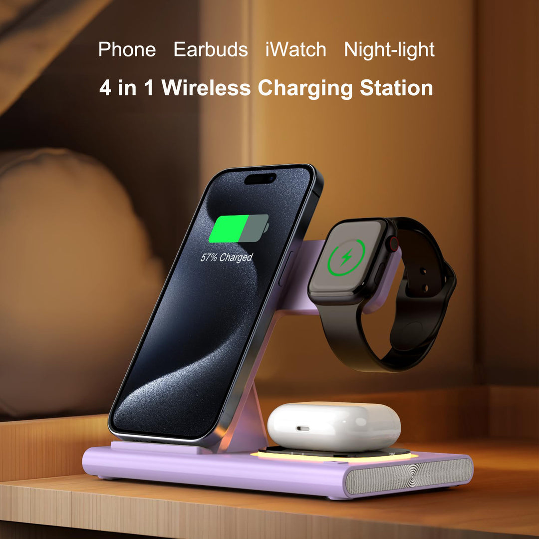 Wireless Charger Station, 4 In 1 Foldable 15W Fast Charging Wireless Charging Station With Night Light For IPods IWatch Tenko Store