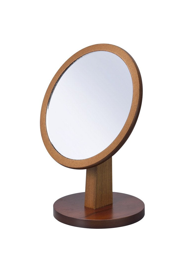9.5' Tall Polyresin and Wood Make-Up Mirror on a Pedestal, Walnut finish - Tenko Co., Ltd.