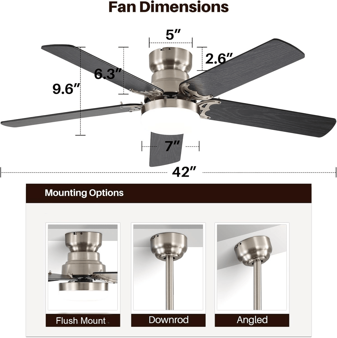 42 Inch Ceiling Fan 5 Blades Noiseless Reversible Dc Motor Remote Control With Led Light - Tenko Co., Ltd.