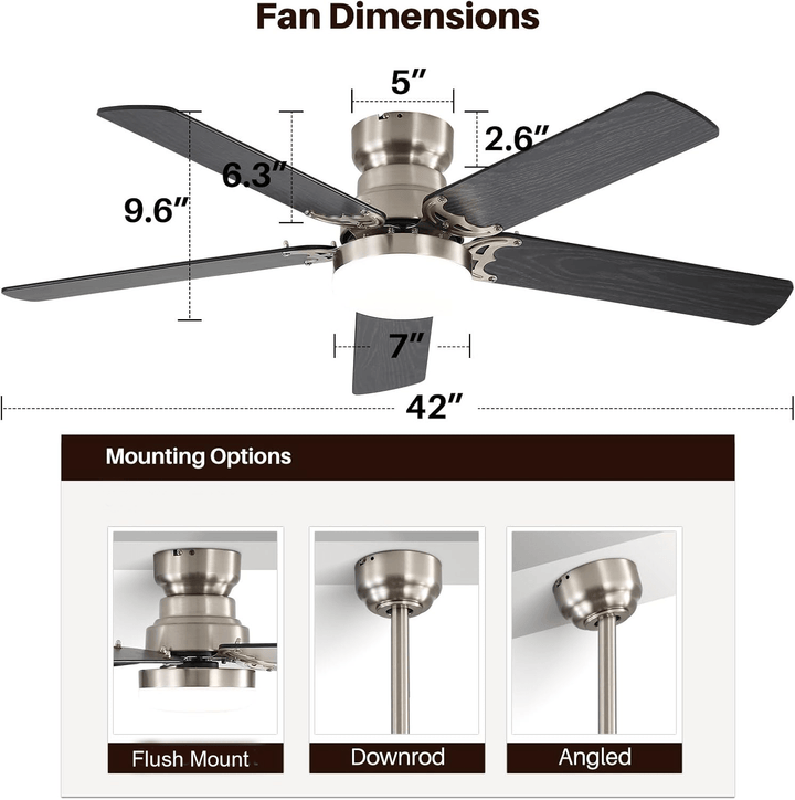 42 Inch Ceiling Fan 5 Blades Noiseless Reversible Dc Motor Remote Control With Led Light - Tenko Co., Ltd.