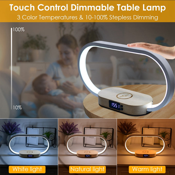 1 Set Bedside Table Lamp Touch Control Lamp With Clock Wireless Charging LED Desk Lamp Dimmable Nightstand Reading Lamp Tenko Store