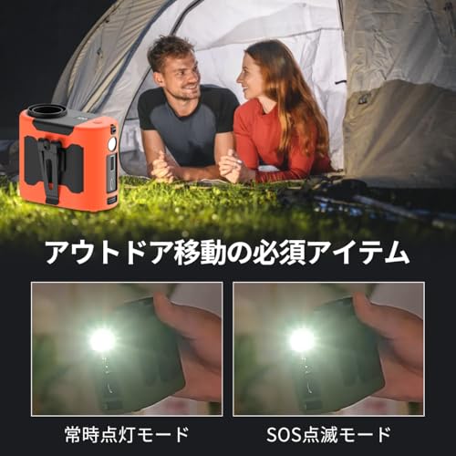 腰掛け扇風機 大容量バッテリー 10000mAh アウトドア ネックファン 防塵＆防水設計 電池残量表示 常時点灯/SOSモードライト搭載 ネックストラップ付属 フードデリバリー・宅配・登山・釣りに対応 (オレンジ)