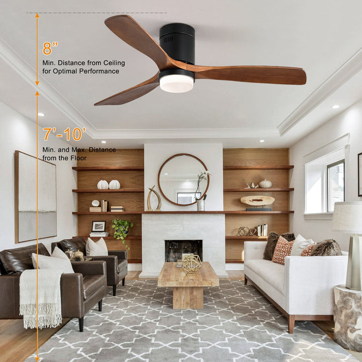 52 Inch Ceiling Fan With Lights 3 Solid Wood Fan Blade Noiseless Reversible Motor Smart Remote Control - Tenko Co., Ltd.