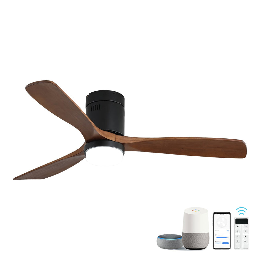 52 Inch Ceiling Fan With Lights 3 Solid Wood Fan Blade Noiseless Reversible Motor Smart Remote Control - Tenko Co., Ltd.