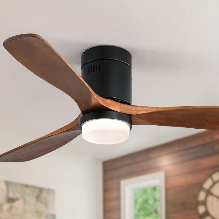 52 Inch Ceiling Fan With Lights 3 Solid Wood Fan Blade Noiseless Reversible Motor Smart Remote Control - Tenko Co., Ltd.