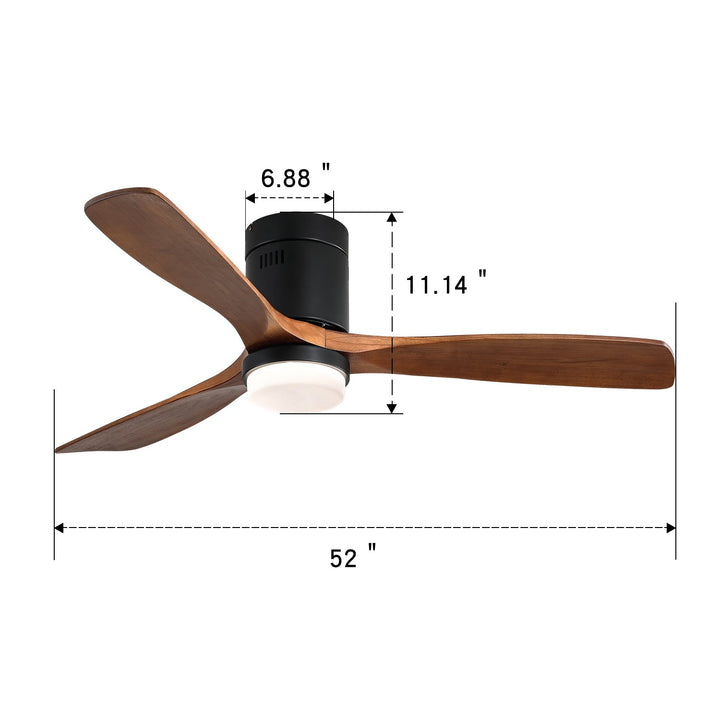 52 Inch Ceiling Fan With Lights 3 Solid Wood Fan Blade Noiseless Reversible Motor Smart Remote Control - Tenko Co., Ltd.
