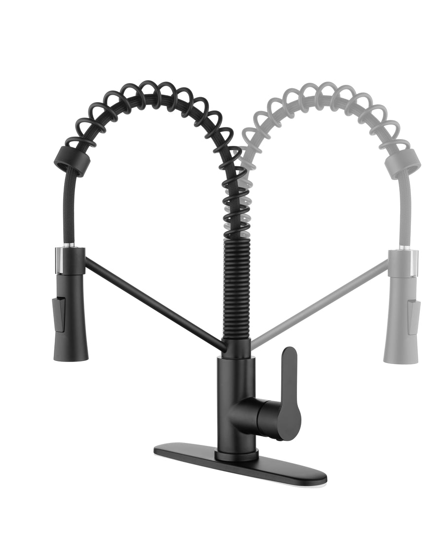 Matte Black Kitchen Faucet with Soap Dispenser Single Handle Kitchen Sink Faucet with Pull Down Sprayer Utility Sink Faucet Single Hole for Laundry Sink Stainless Steel 1.8 GPM - Tenko Co., Ltd.